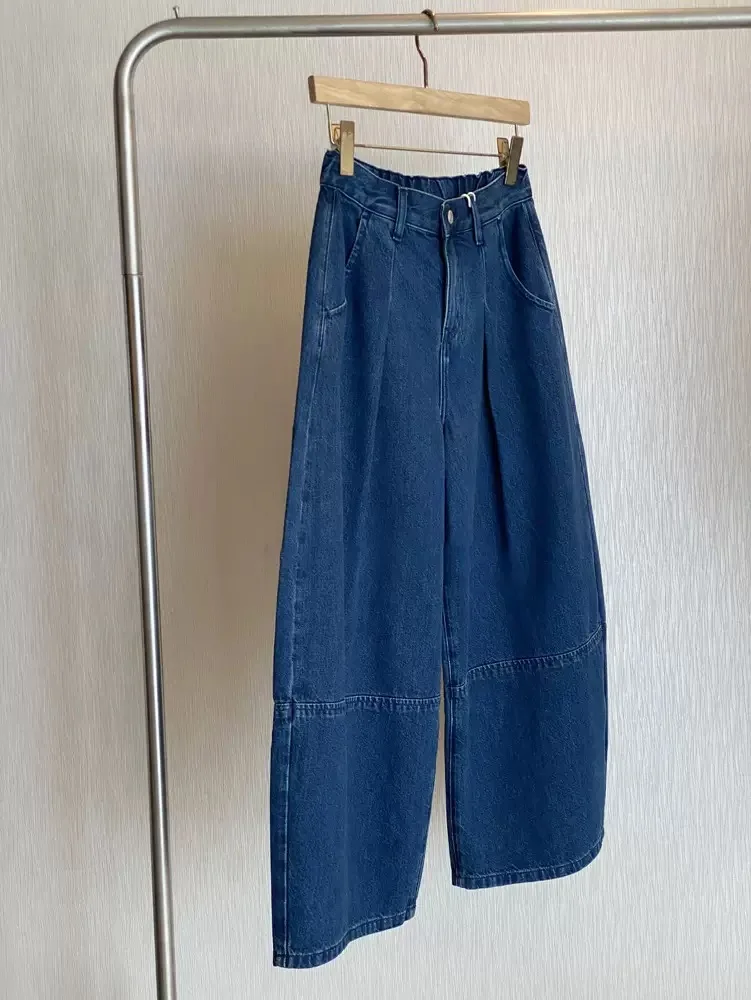 

Утягивающие широкие джинсы с высокой талией, женские винтажные свободные джинсовые брюки с девятью точками, прямой крой, микроэластичная китайская продукция...