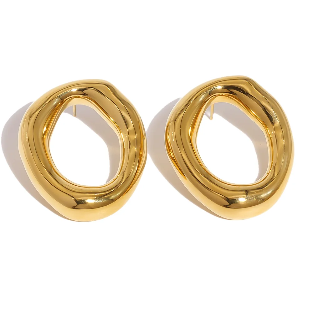 Stainless Steel Necklace Matching Earrings Ring for Women 18k Gold Plated Chain Necklaces Stud Earring Chunky Rings Jewelry Set