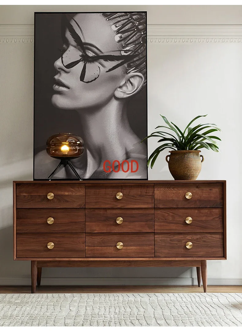 

Black Walnut Solid Wood Chest of Drawers Nordic Minimalist Bedroom Storage Cabinet Living Room Storage Hallway Drawer Cabinet