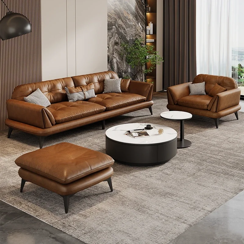 

Italian Retro Leather Sofa Creative Adult Office Business Reception Gaming Sofas Designer Romantic Sillon Cama Hotel Furniture