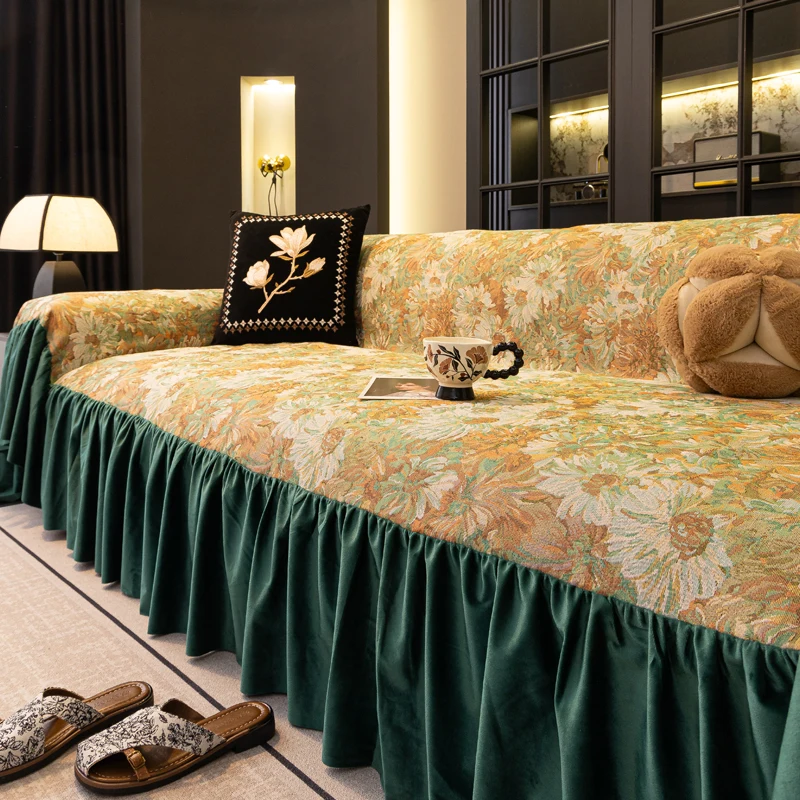 

Чехол на диван с рюшами в богемном стиле, чехол с полным покрытием для дивана на 2/3/4-местный, двусторонний декоративный протектор