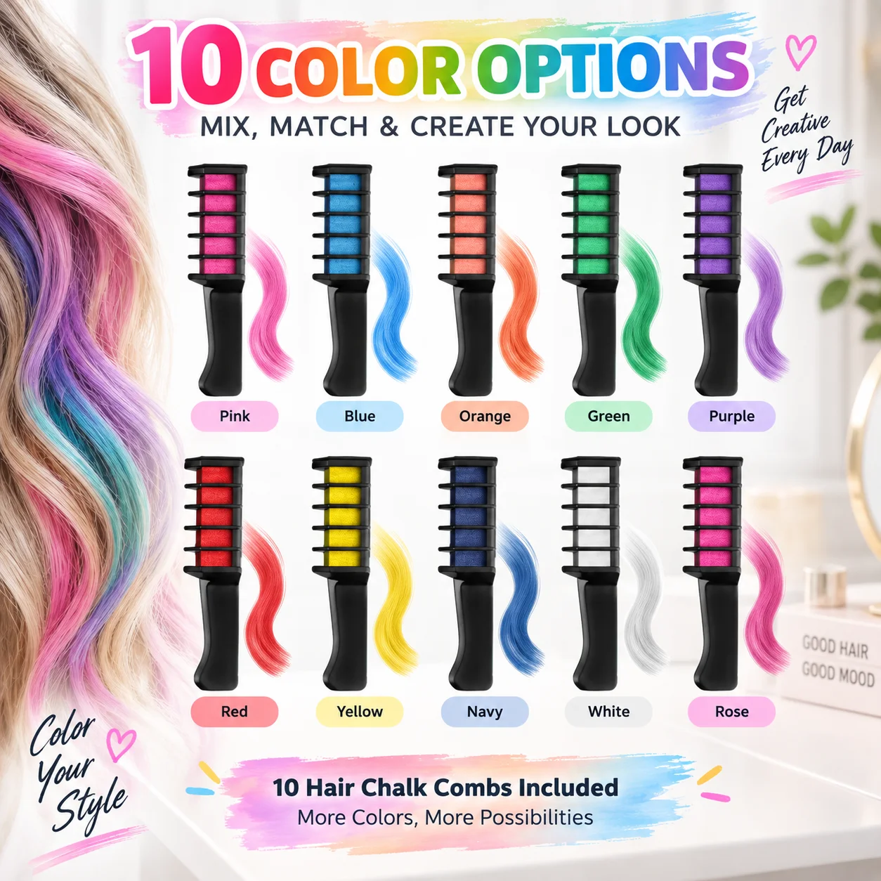 6/8/10/12 Pcs Hair Chalk Combs, Colorful Temporary Hair Color Combs, Washable Hair Chalk for DIY Hair Coloring