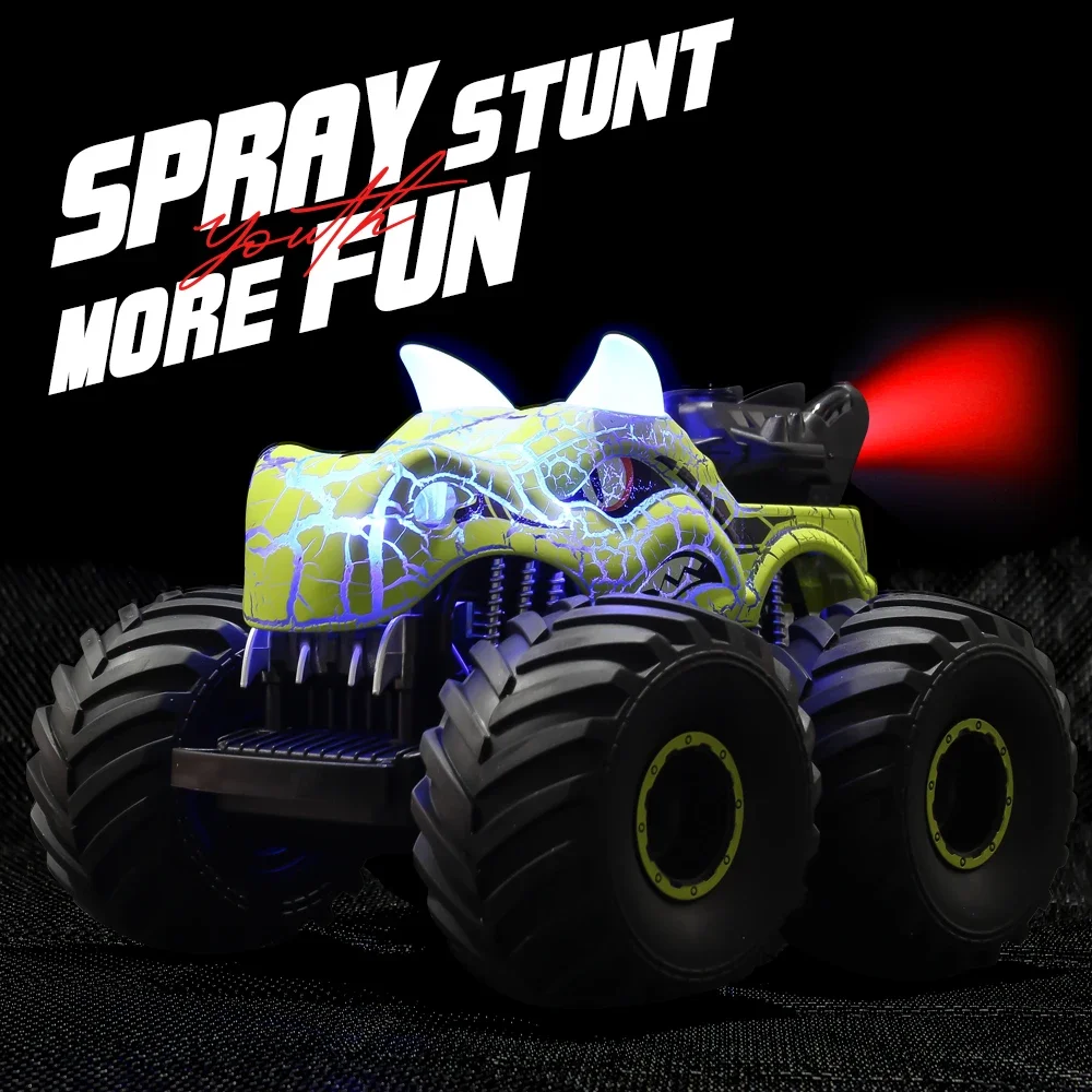 

2.4G remote control standing spray dinosaur stunt car, three light modes and sound effects, 30 minutes of life