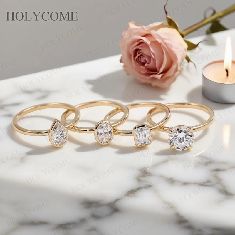 

Stackable Custom Ring Moissanite Round/Oval/Pear/Emerald Cut D Color VVS1 Sparkling Luxury Engagement Jewelry Gifts For Women