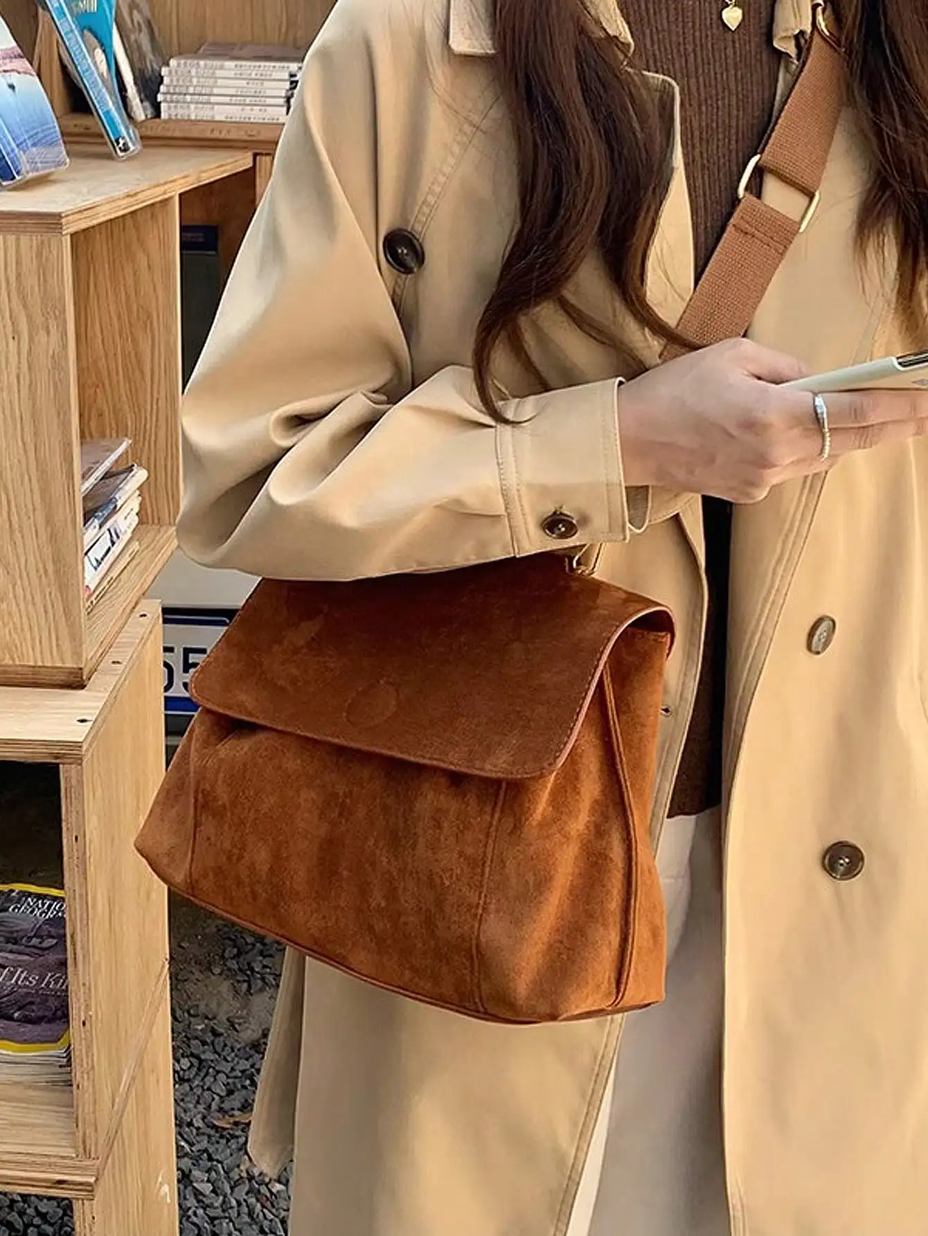 Matte brown suede versatile bag for women, large capacity crossbody bag, shoulder bag, women\'s bag, large bag, 2024 new model