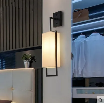 New Chinese style wall lamp modern simple fabric hotel teahouse study bedroom bedside lamp project aisle wrought iron lamps