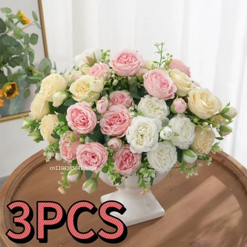 1-3 قطعة 30 سنتيمتر باقة الحرير الوردي الوردي الفاوانيا زهرة اصطناعية 5 رأس كبير 4 برعم صغير العروس ديكورات منزلية للزفاف زهرة اصطناعية