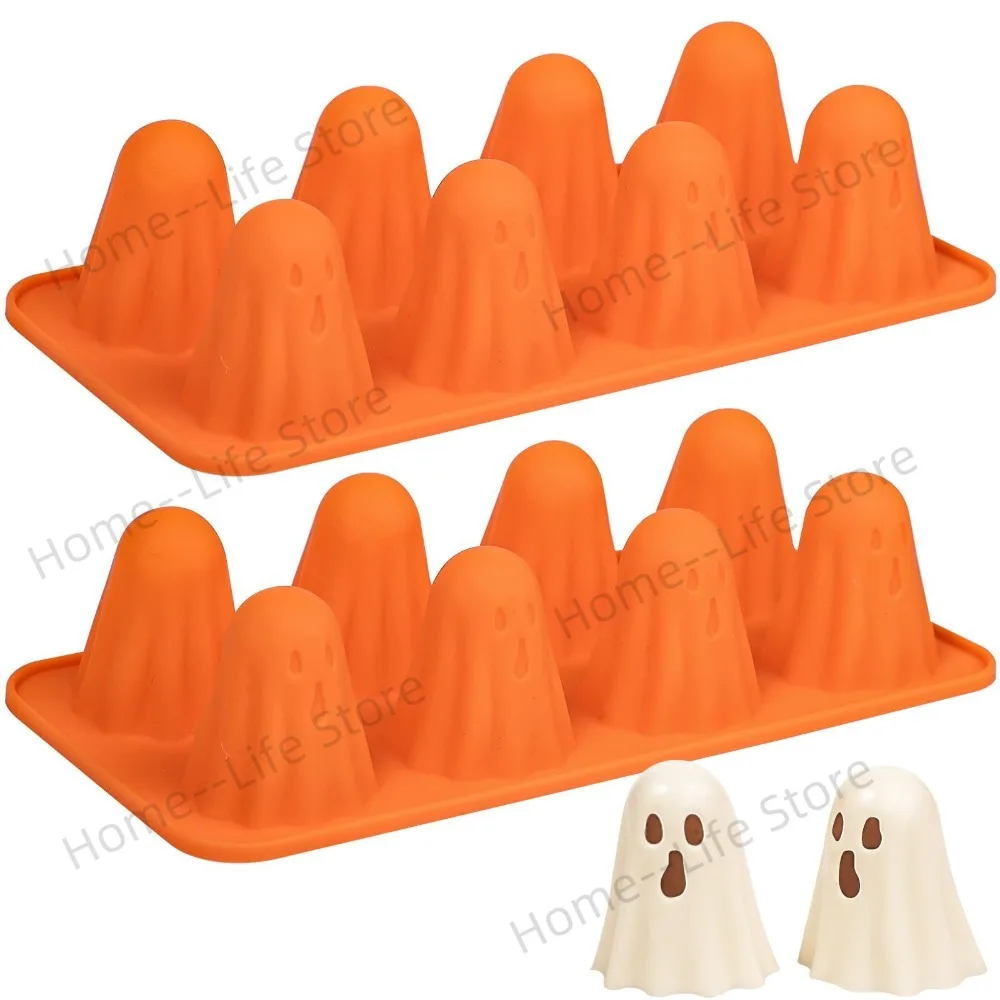 Molde de gelatina fantasma reutilizable, naranja, fácil de limpiar, molde de silicona para Chocolate, molde casero para hornear fantasma de Halloween para dulces de goma