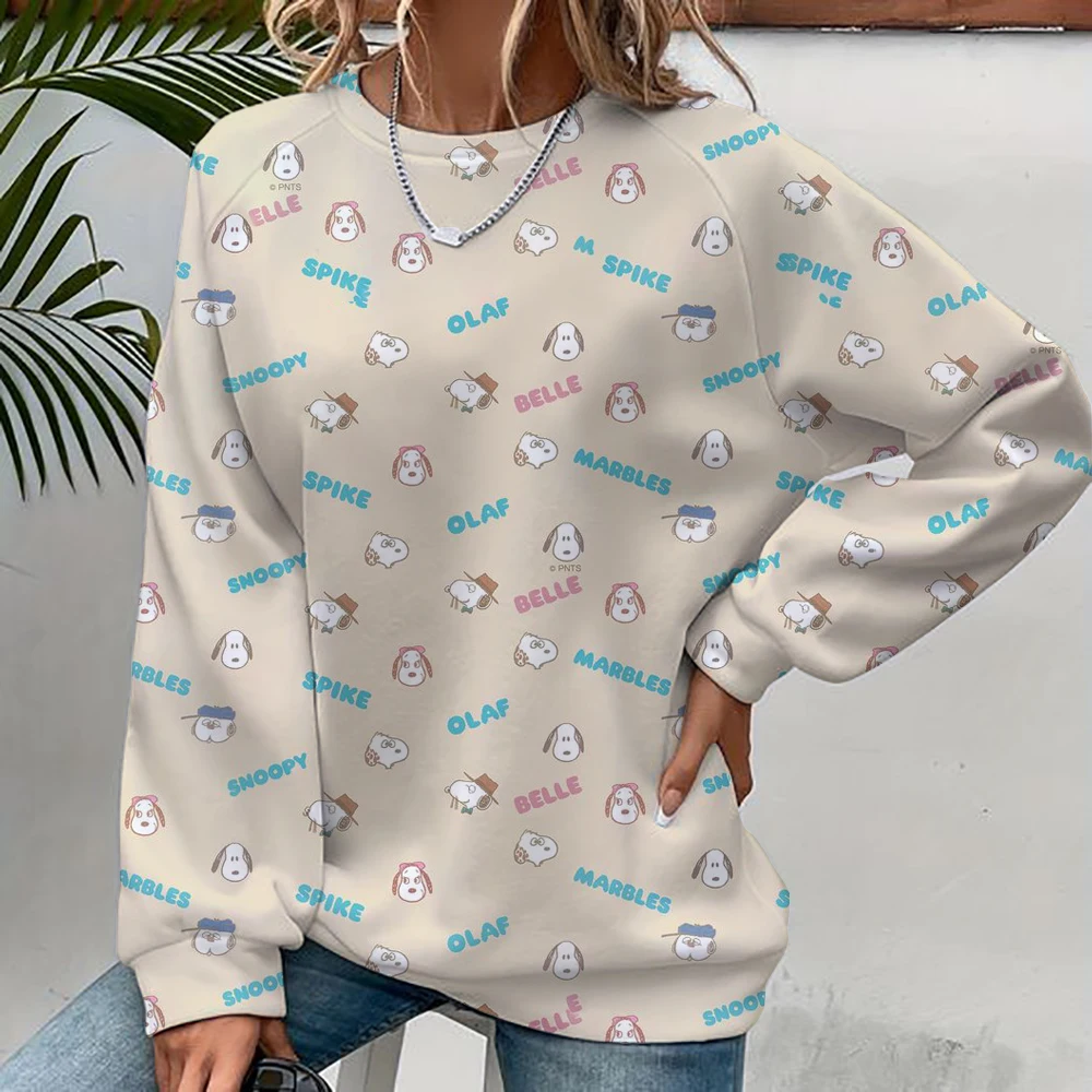 Cute Snoopy print Womens Hoodie Personality Crewneck Hoody simple Oversize Sweatshirt Fashion Casual Female Sportswear