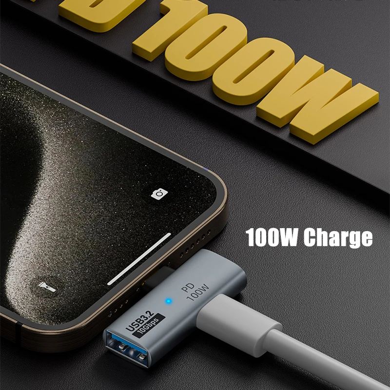 10Gbps Data 100W PD Charge USB 3.1 Gen 2 Phone Laptop Aluminum OTG Hub Adapter 1 in 2 out Converter for 15 Pro/Max Macbook