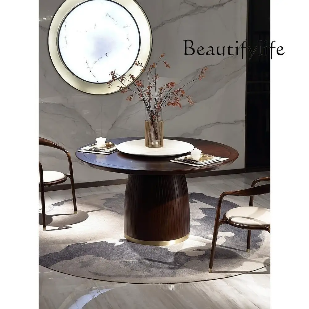 Light Luxury New Chinese Style Ugyen Wooden round Dining Tables and Chairs Set Modern Zen New National Fashion Furniture