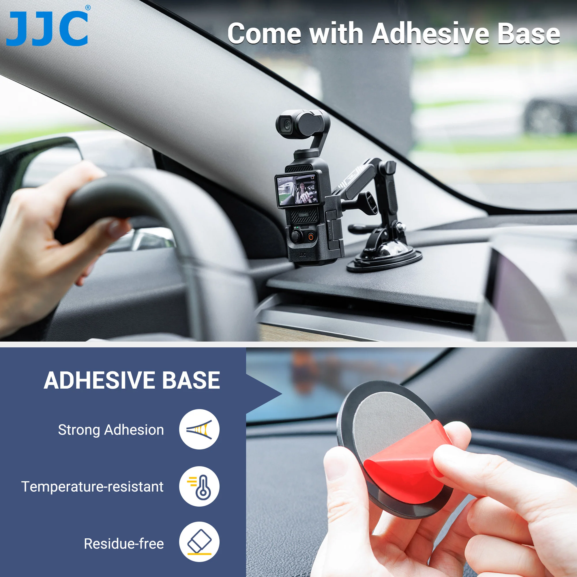 JJC Dudukan Cangkir Hisap Rilis Cepat untuk DJI Pocket 3 Dudukan Sudut Dapat Disesuaikan Braket Adaptor Dudukan Mobil dengan Dudukan Sepatu Dingin