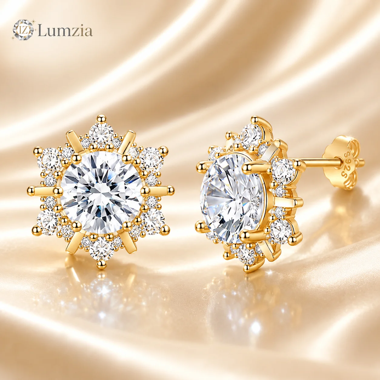 Moissanite Stud Earrings Round Cut 1Ct - Anting-anting Moissanite Bentuk Bunga Matahari 1CT