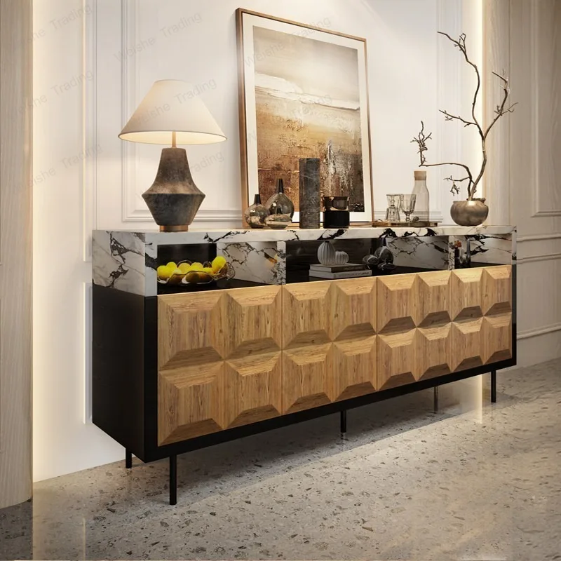 

French retro entrance cabinet villa living room marble solid wood art medium ancient style