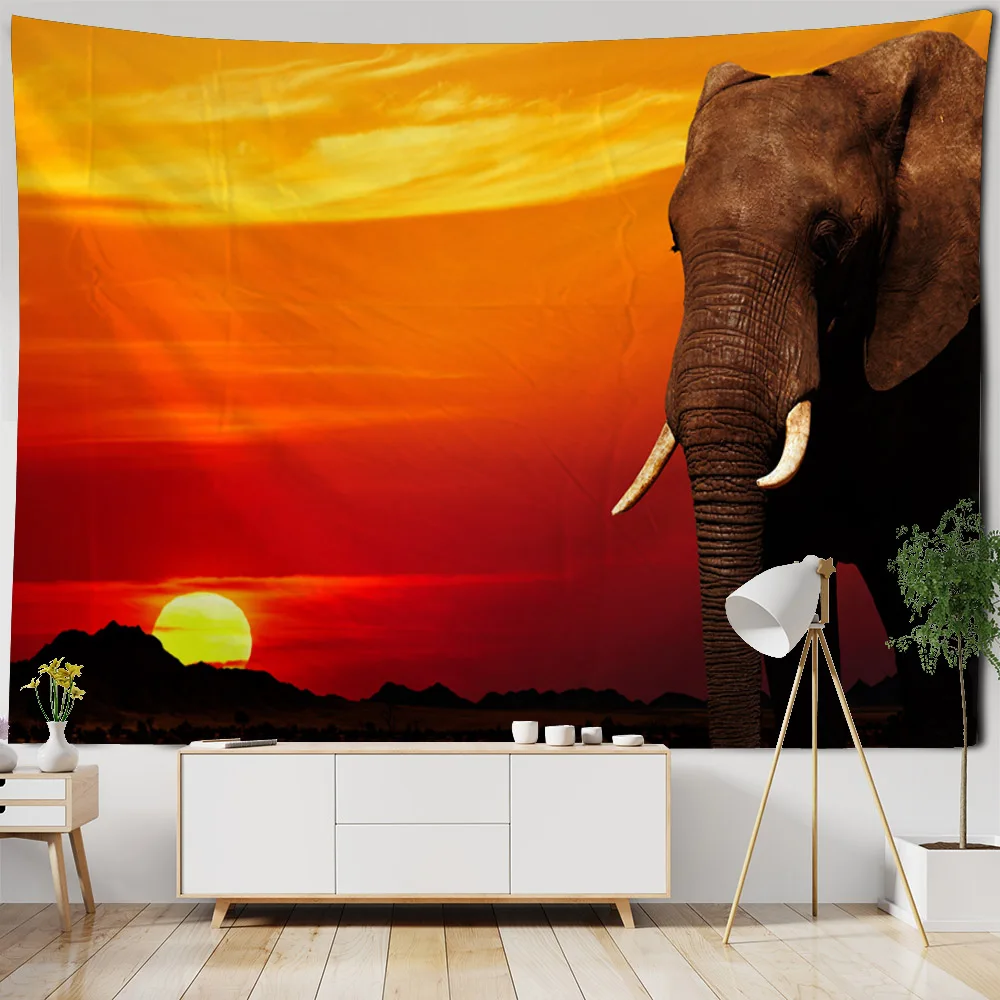 

Bohemian Elephant Art Tapestry Sunrise Sunset Forest Landscape Home Decoration Wall Hanging Hippie Living Room Background Cloth