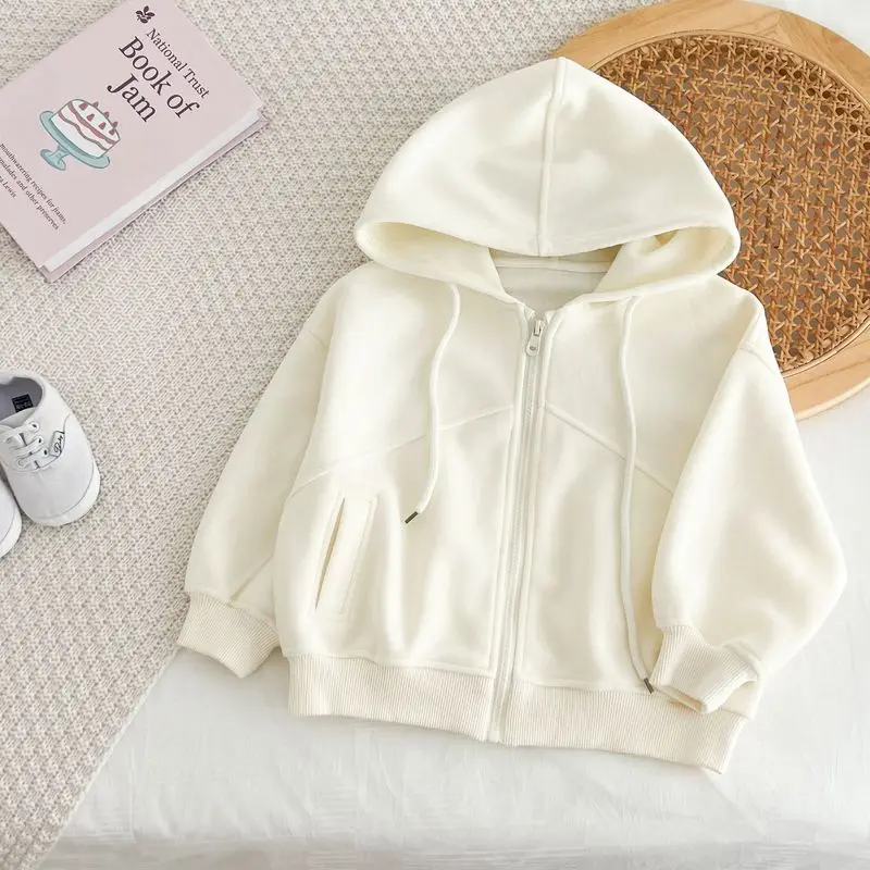 Korean-style children's hooded sweatshirt jacket，New Spring and Autumn Children's Clothing，Unisex solid color casual zip-up top - view 4