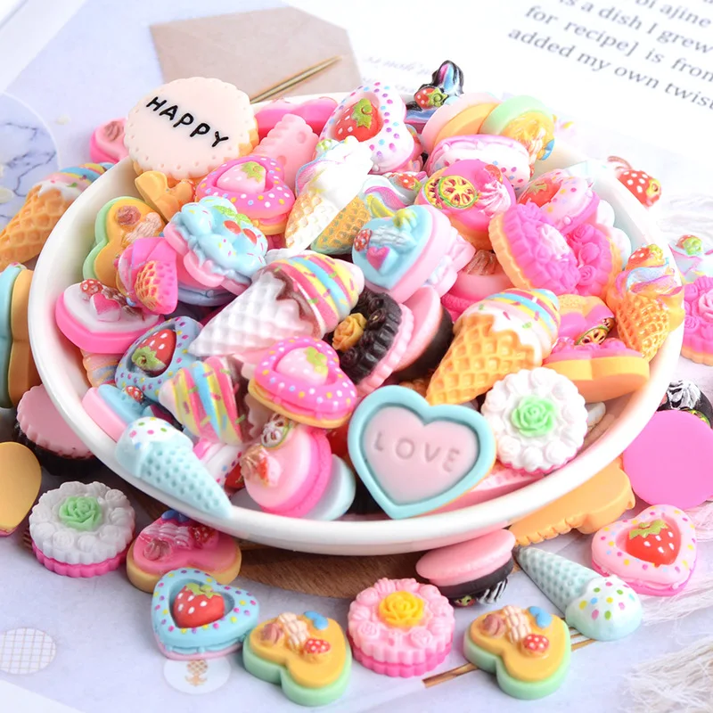 10 Pcs Random Japan Style Resin Simulation Cake Cream Mobile Phone Shell DIY Decorations Cartoon Handmade Hair Accessories Parts