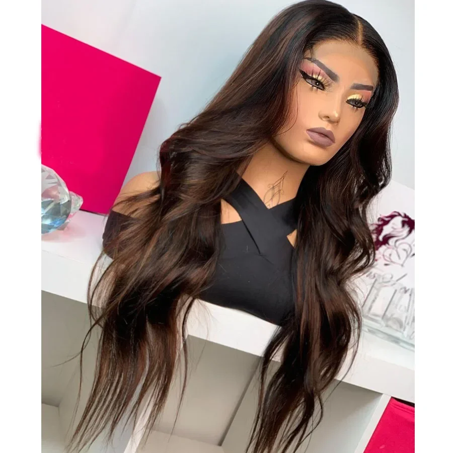 Ombre Highlight Brown Wave 28'' 5x5 Silk Base Glueless Jewish Human Hair Wig With Baby Hair HD Lace European Hair Preplucked