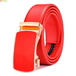2026 New Women's Red Belt, Automatic Buckle Belts 3.0cm Wide Fashion Casual Men Waistband Girl Cinturon