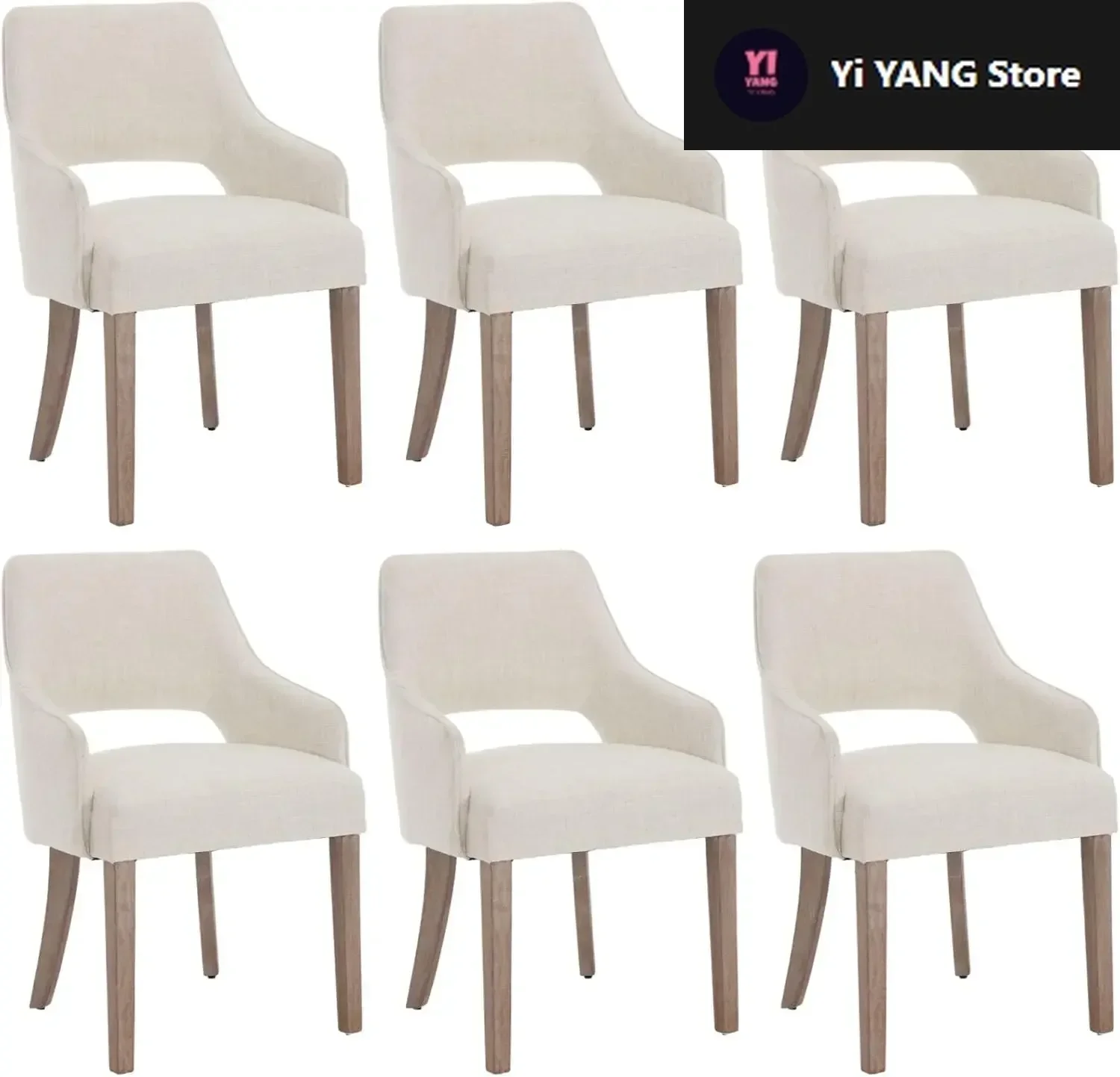 

Linen Dining Chairs Set of 6 Upholstered Accent Chairs Side with Wood Legs for Living Room/Dining Room/Bedroom/Restaurant, Cream