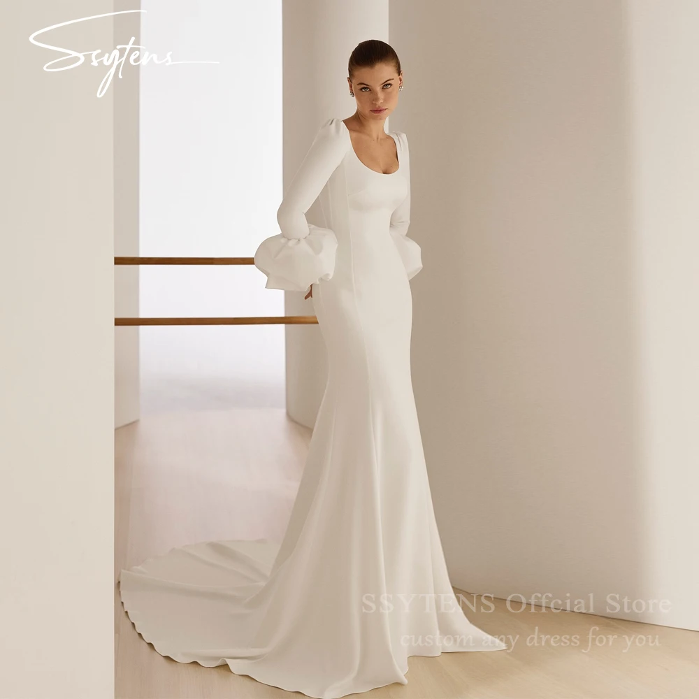 SSYTENS Customized Elegant Wedding Dresses Brides 2027 Mermaid Long Sleeves Bridal Gown Open Back Square Neck Civcil Bride Dress