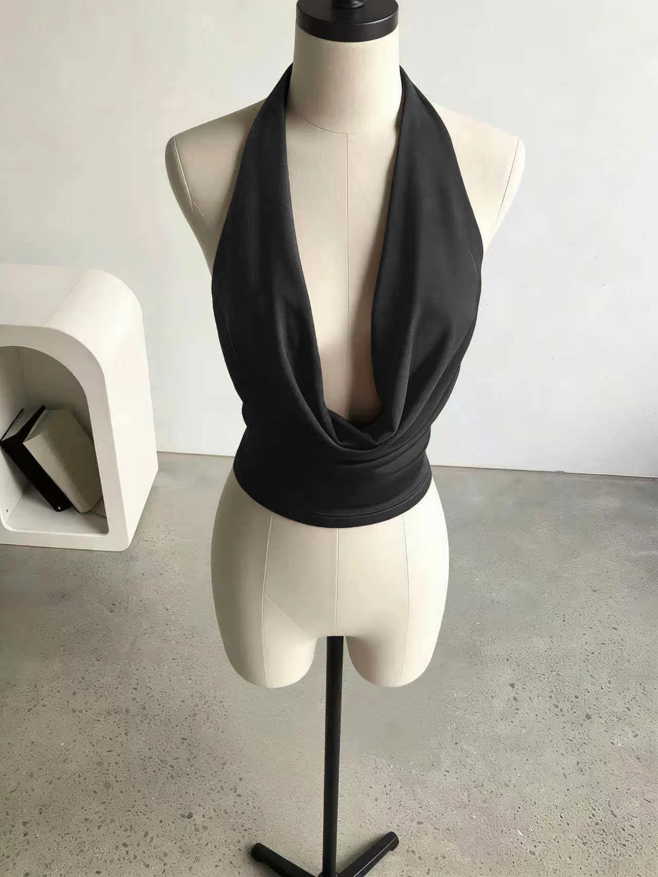 Women Halter Cowl Neck Draped Front Self Tie Backless Irregular Wrap Hem Slim Fit Cropped Cami Top 2026 Summer Club Party Solid
