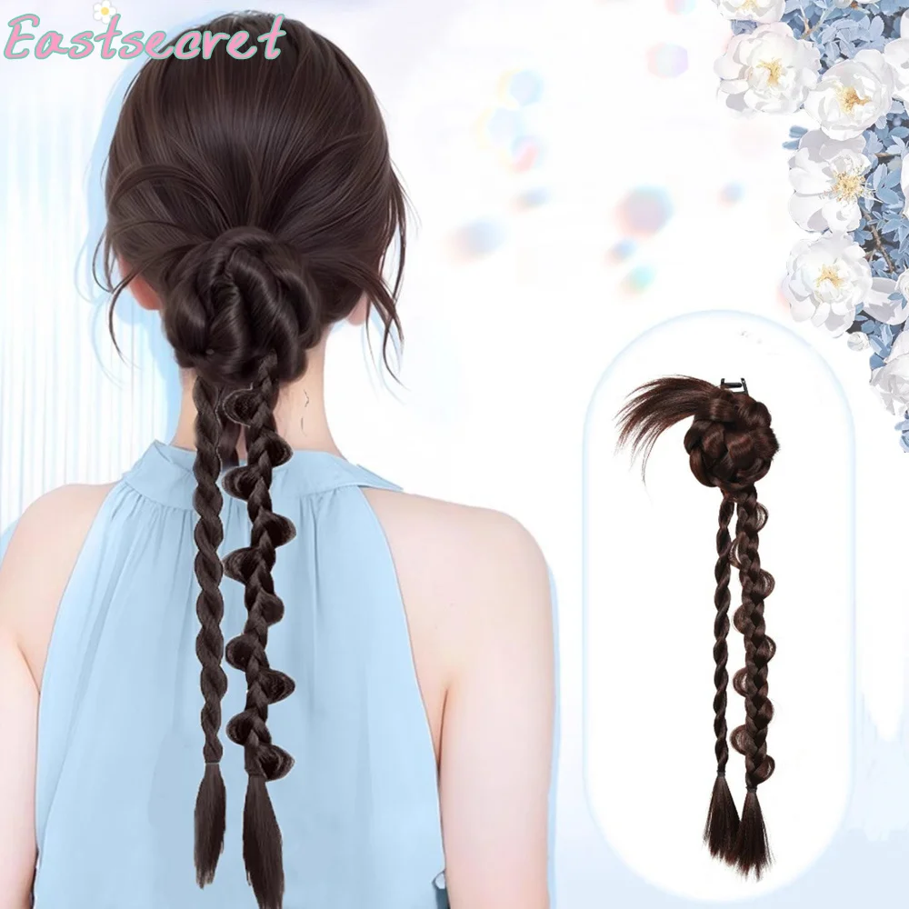 Braid women's double ball Fried Dough Twists braid synthetic wig New Chinese style grab clip hair braid ponytail hair ornament