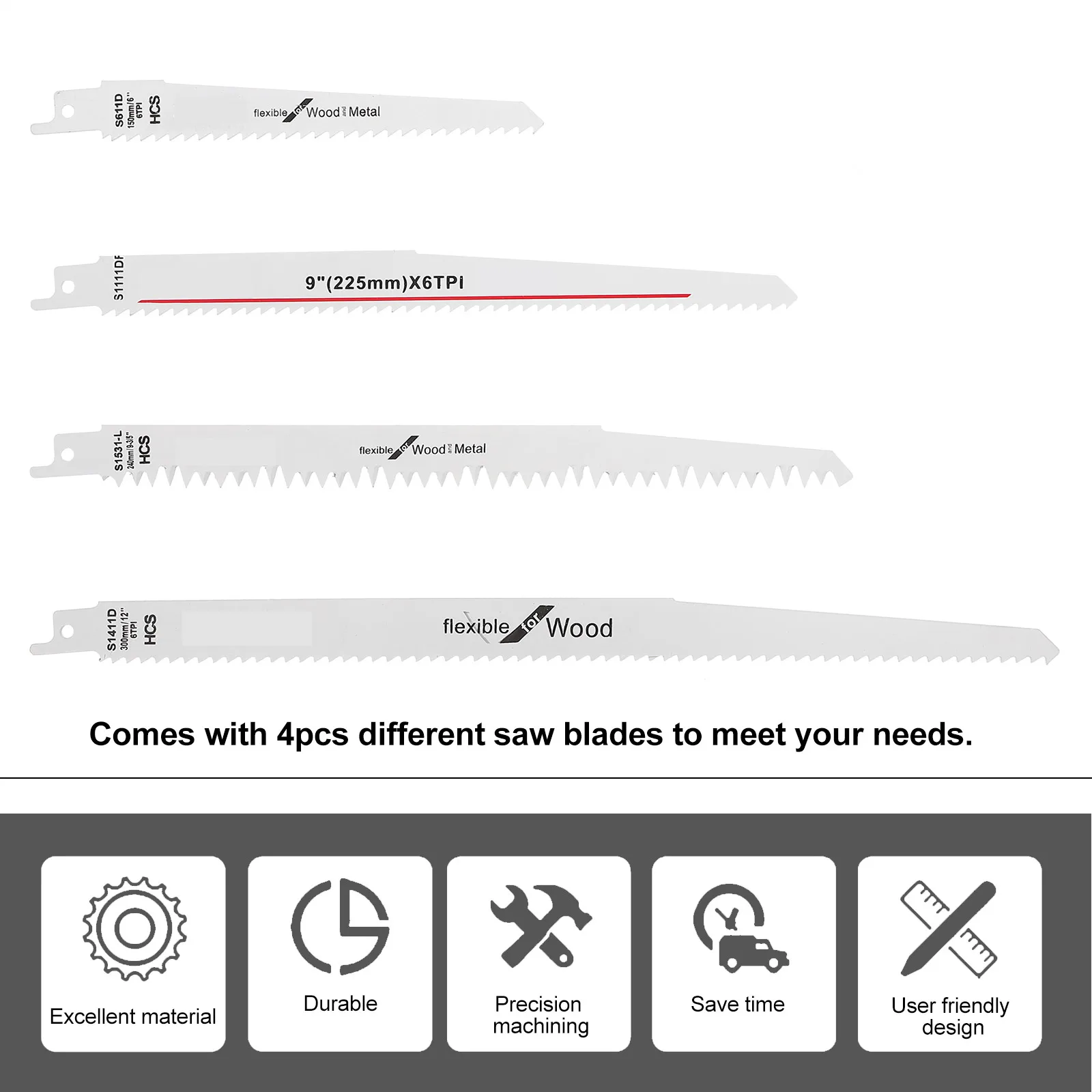 

Reciprocating Blades High Carbon Steel Fast Cutting Wood Plastic Pipes Different Thickness Saw Blade Set Power Tools