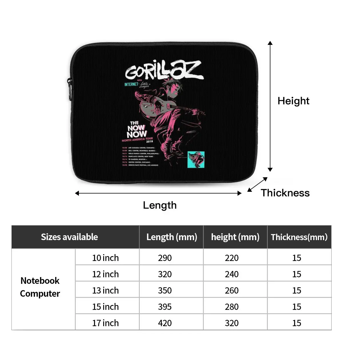 Music Band Gorillaz Notebook Laptop Bag Case Pouch 10 12 13 15 17 Inch Notebook Sleeve Cover Bag Tablet Shockproof Case Bag