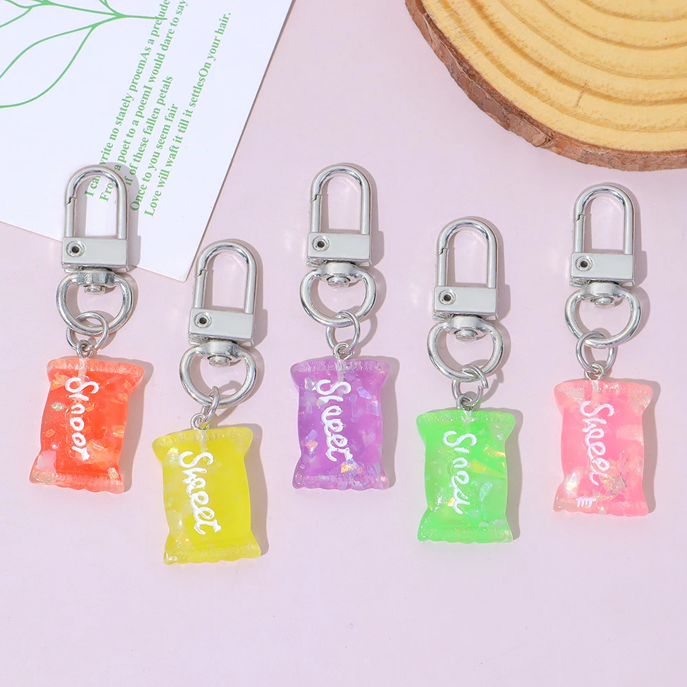 Cute Resin Candy Keychain Mini Transparent Sweets Key Rings for Women Girls Handbag Ornament DIY Phone Case Pendants Kids Gifts