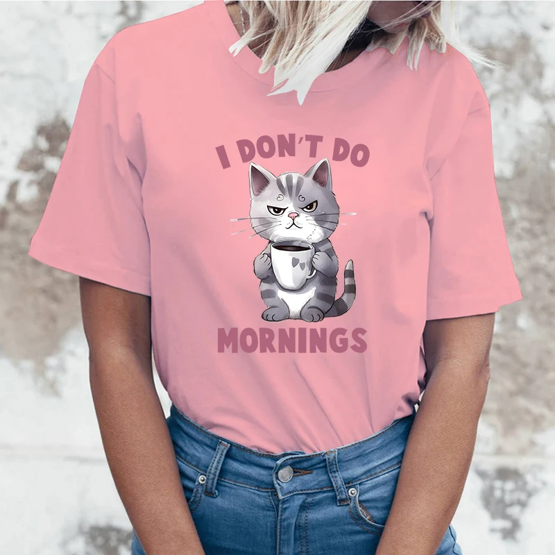 

Women'S Fashion Funny I Don'T Do Mornings Cat Letters Print Women Tshirt Casual Funny T Shirt For Lady Girl Top Tee