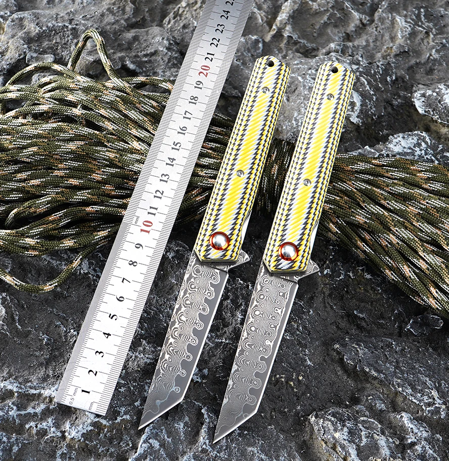 dm031-新カラフルg10ハンドル折りたたみナイフ-vg-10鋼コアダマスカス模様-ボールベアリング-フリッパーポケットナイフツール-edc