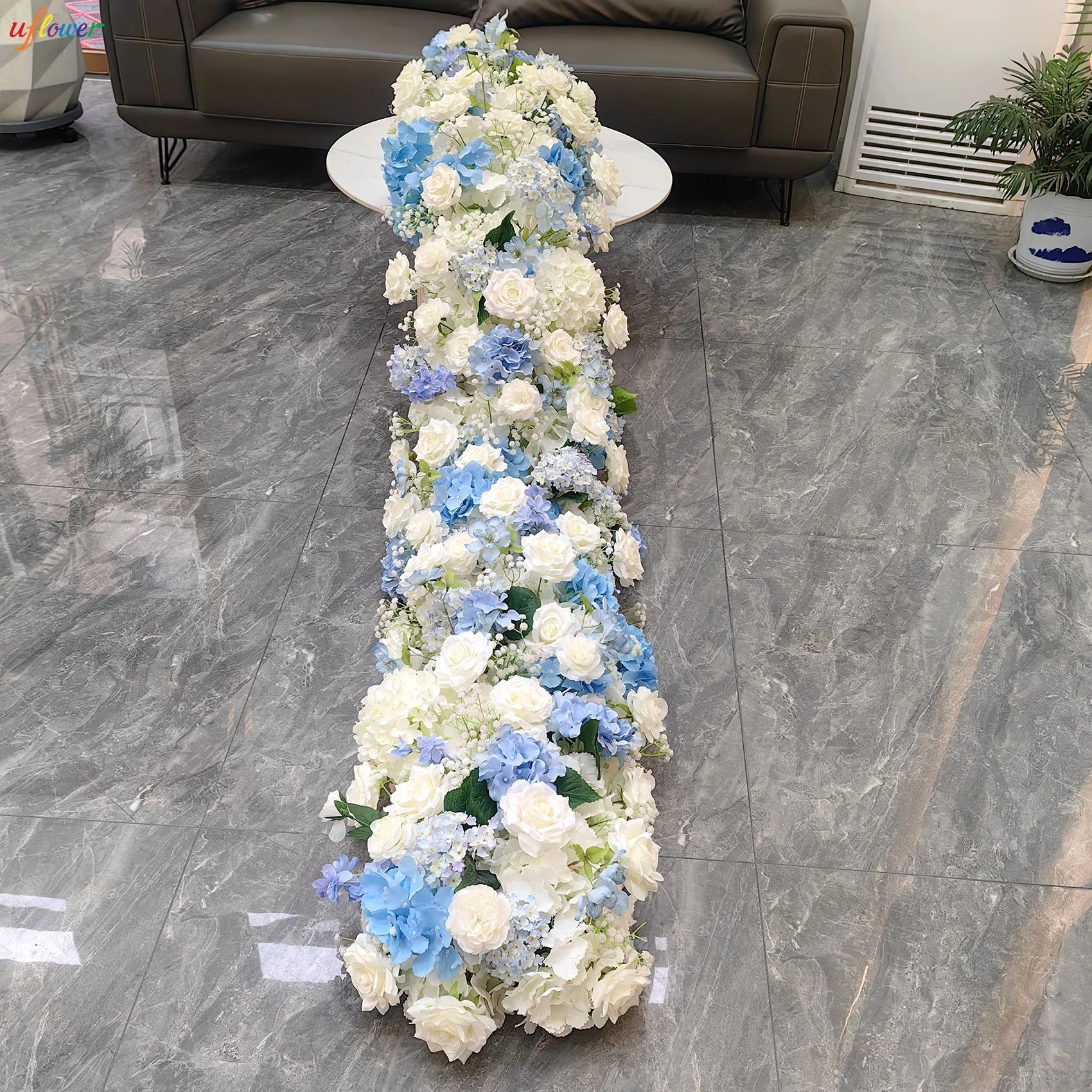 

New Elegant Blue Hydrangea White Rose Artificial Flower Row for Wedding Arch Decor Silk Simulate Flower Row For Party Home Decor