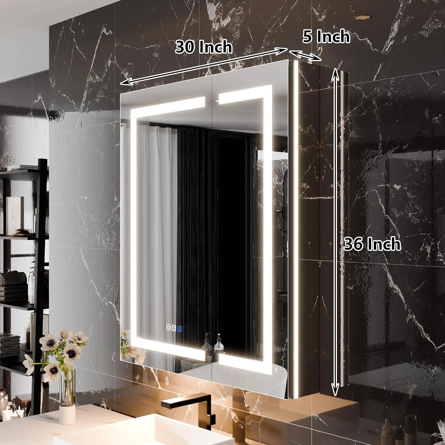 LED Medicine Cabinet Mirror 30x36 Inch Bathroom Storage 3 Color Dimming Anti-Fog 5X Magnifier Night Light 2 Door Soft-Close, Cus
