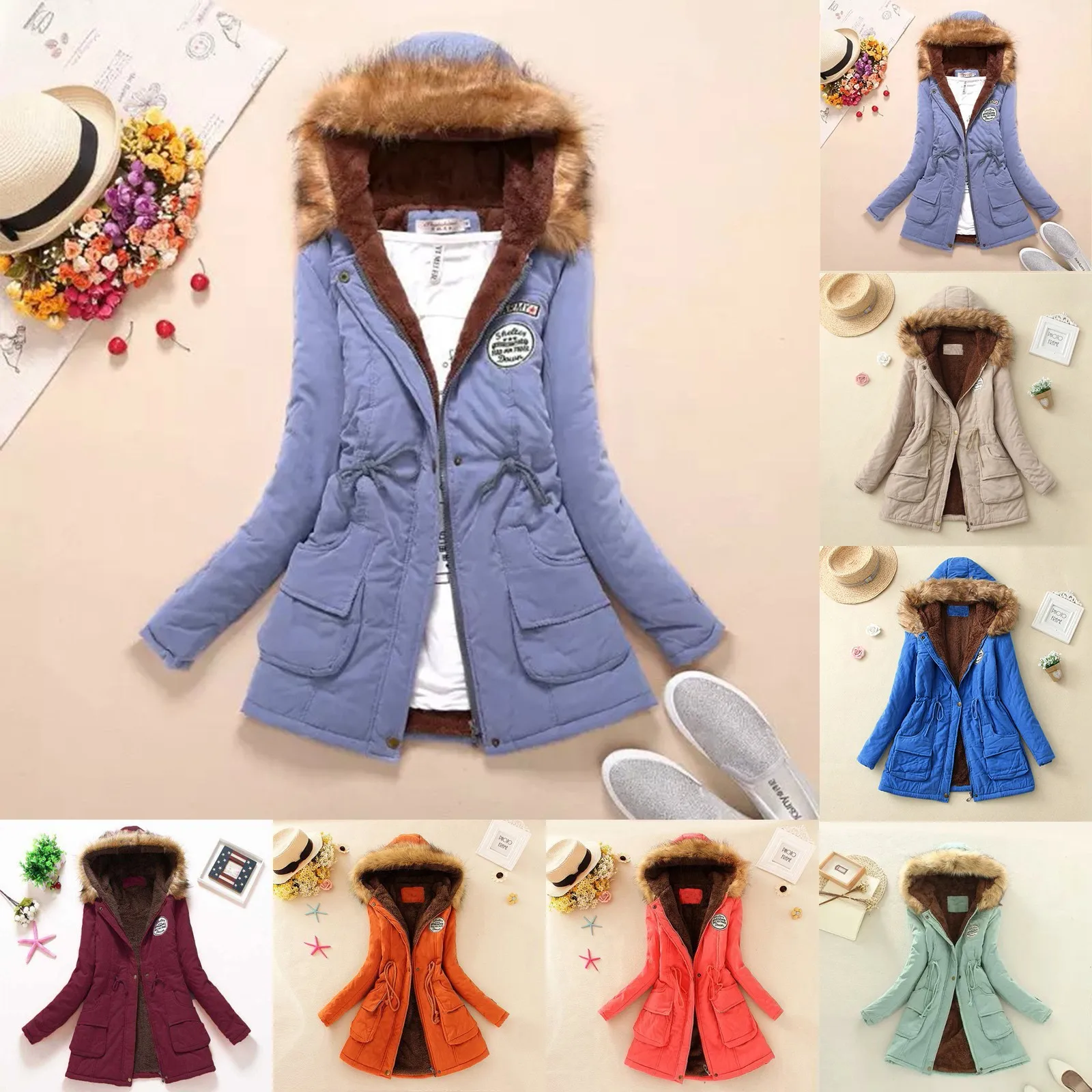 Women\'s Warm Thickened Overcoat Warm Trendy Winter Fleece Fashion Lined Hooded Snow Coat Outwear