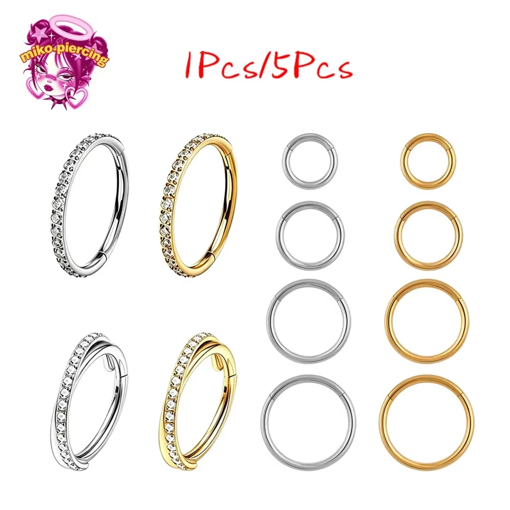 1/5 Stück Großhandel Implantatqualität ASTM F136 Titan Klappbare Nahtlose Ohrringe Clicker Hoop Ring Knorpel Helix Septum Daith Tragus