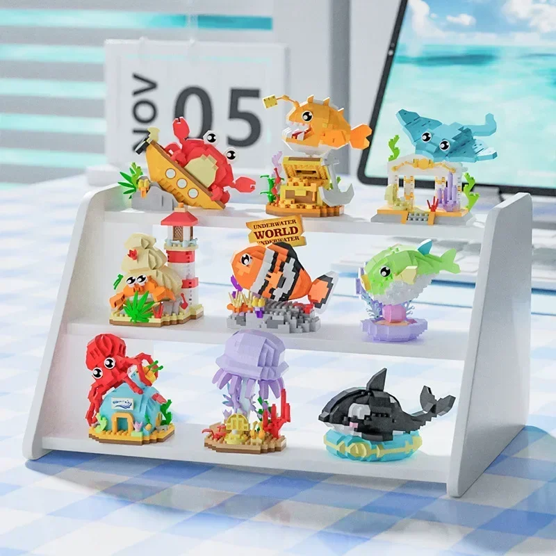 Kawaii Marine Animal Micro Building Block Whale Nemo Crab Octopus Model DIY Assembly Puzzle Mini Brick Toys for Collection Gift