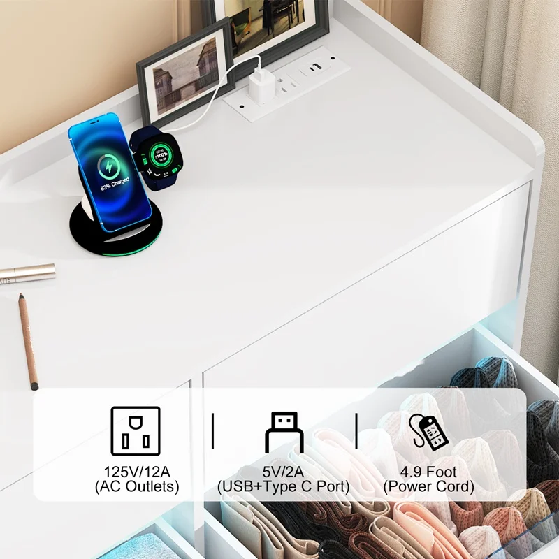 9 Drawer Dresser with Power Outlet & LED Light, Modern Chest of Drawers for Closet, 63" Drawer Organizer Cabinet for Bedroom image 4