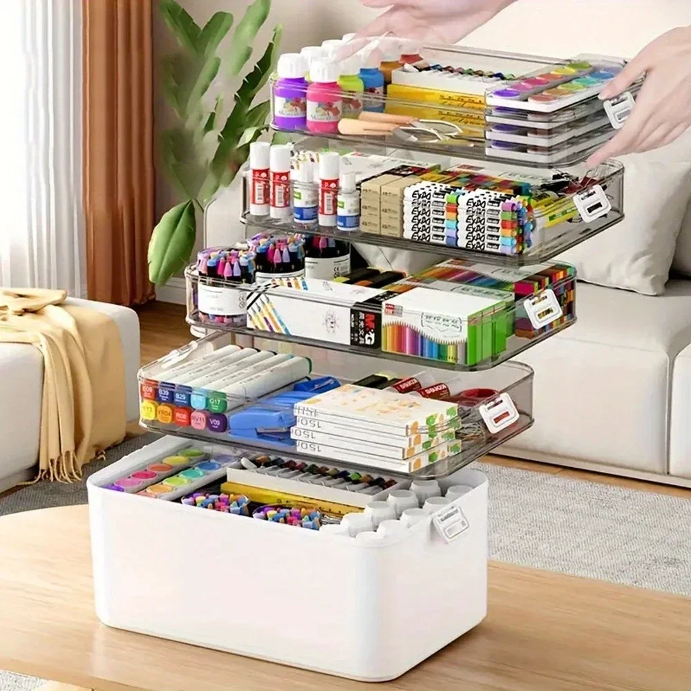 Large Capacity Multi-layer Classification Multifunctional Stationery Organizer Portable Storage Box Desk Accessories Office
