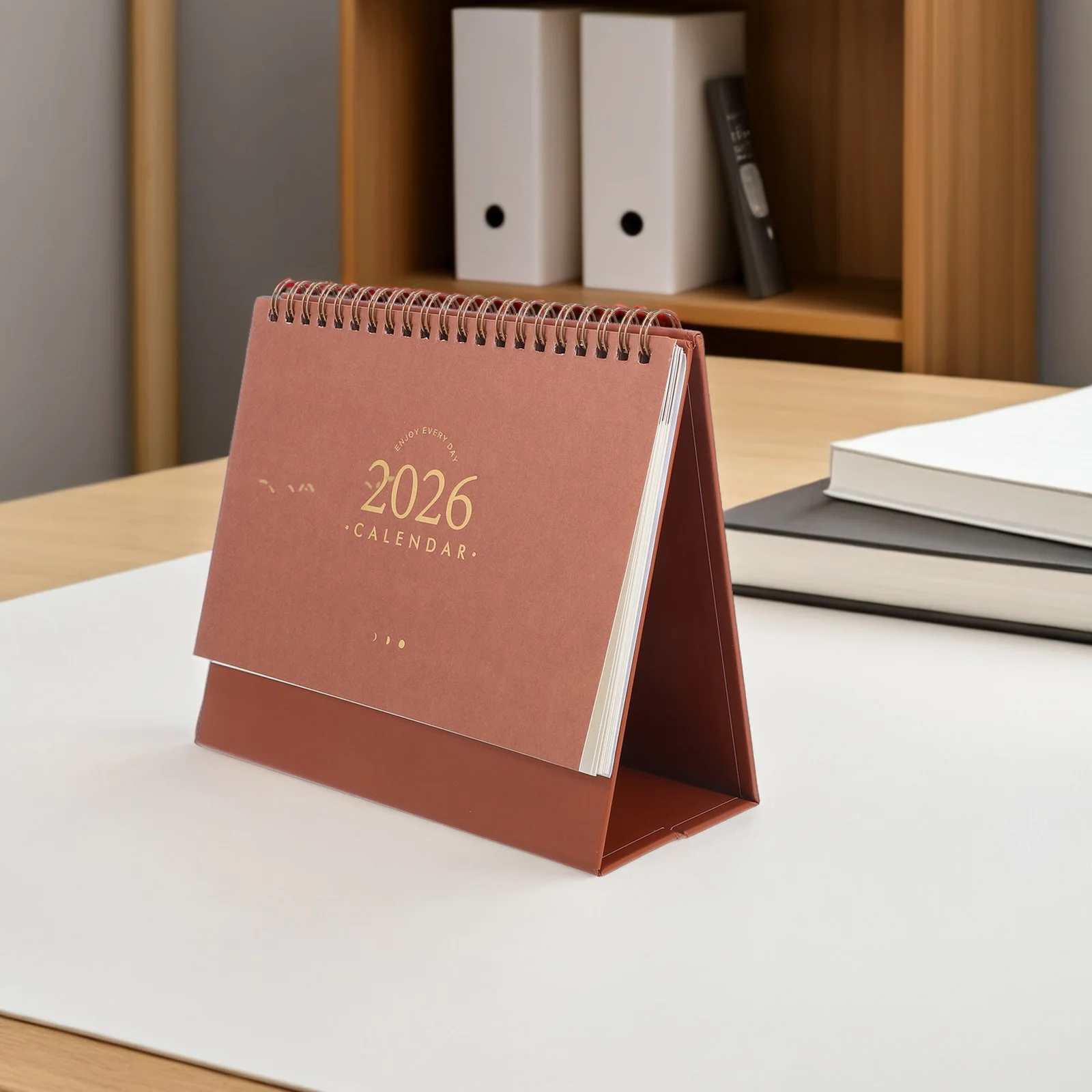 Pequeño calendario de escritorio minimalista 2025,9-2026,12 compacto de pie Flip planificador mensual de doble alambre Oficina hogar Mini calendario Bloc de notas