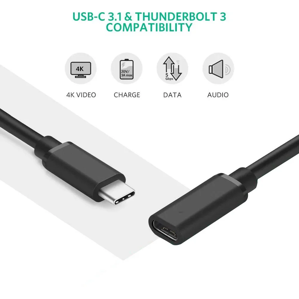 Type-C Extension Cable 50cm 10Gbps Gen 2 USB Type C 3.1 Male to Female Fast Charging & Audio Data Transfer Cable for MacBook Pro