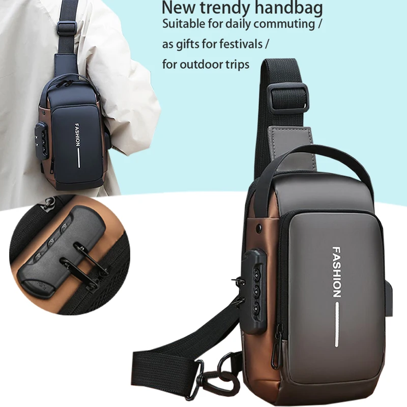 Men Waterproof Anti-Theft Crossbody Sling Bag Password Lock Chest Pack Casual Outdoor Travel Shoulder Bag for Daily Commute