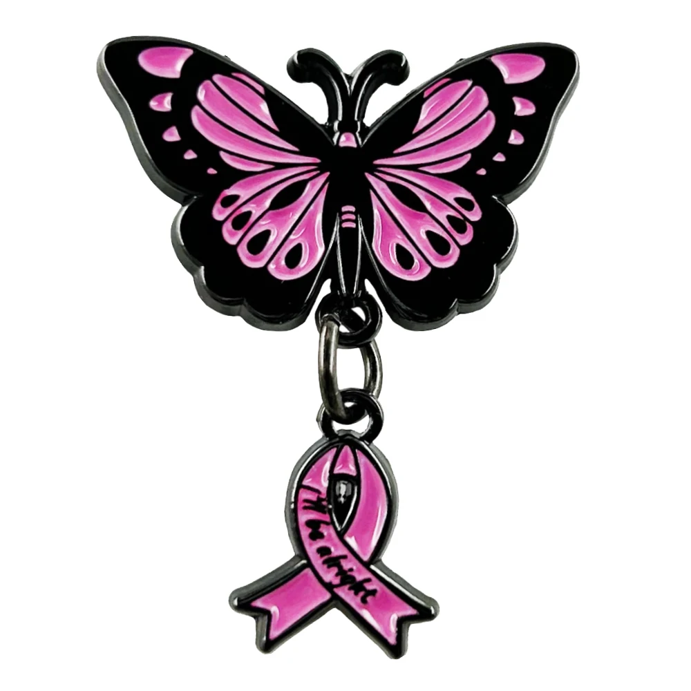 Broche en émail « Je serai bien » avec ruban rose papillon, badge de sensibilisation au cancer du sein, apporte espoir, broche optimiste, accessoire de bijouterie