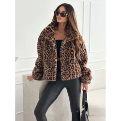 Leopard print fluffy short coat hot-selling new 2024 temperament fashion long-sleeved leopard print women's short coat