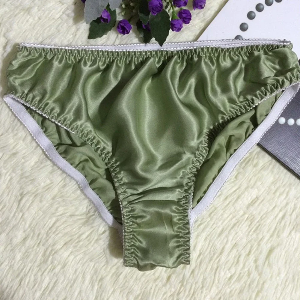 Women Silk Panties Breathable Sexy Shiny Solid Underwear Soft Seamless Briefs Girls Underwear Temptation Ladies Underpants