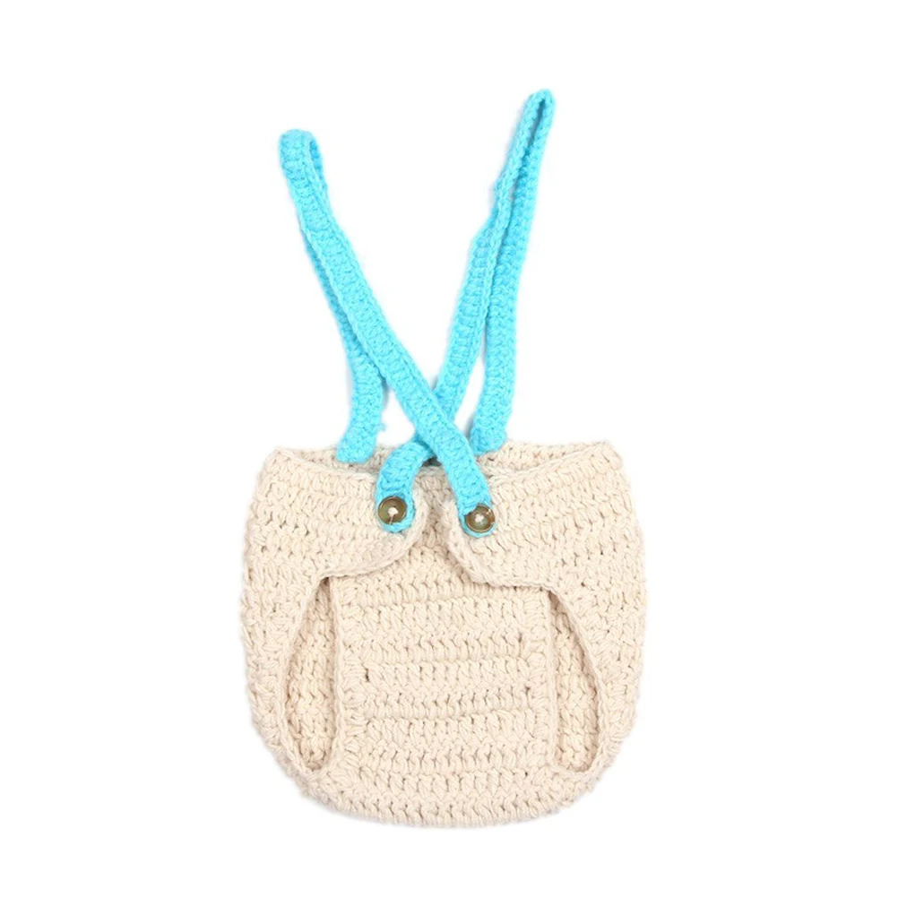 

Cartoon Style Baby Newborn Crochet Hat Costume Set 0-9 Months Eco-Friendly Wool Handmade Photo Props Blue Unisex Bowknot