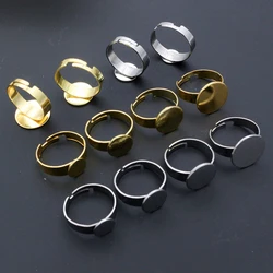 10pcs 6/8/10/12/14/15mm Gold Color Stainless Steel Adjustable Ring Settings Blank Base,Fit 6-15mm Glass Cabochons DIY Rings