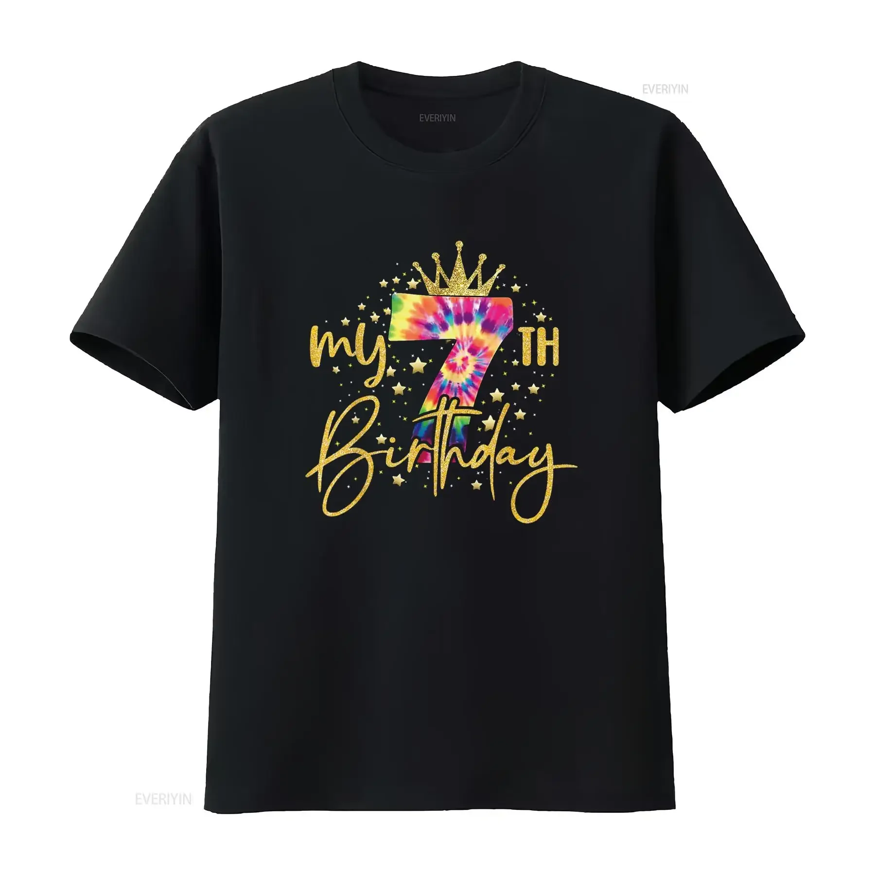 Mein 7. Geburtstag, buntes Tie-Dye-T-Shirt mit Zahlen für 7-jährige Mädchen, Vintage-T-Shirt, gewaschene Designerkleidung, leicht grafisch, weich