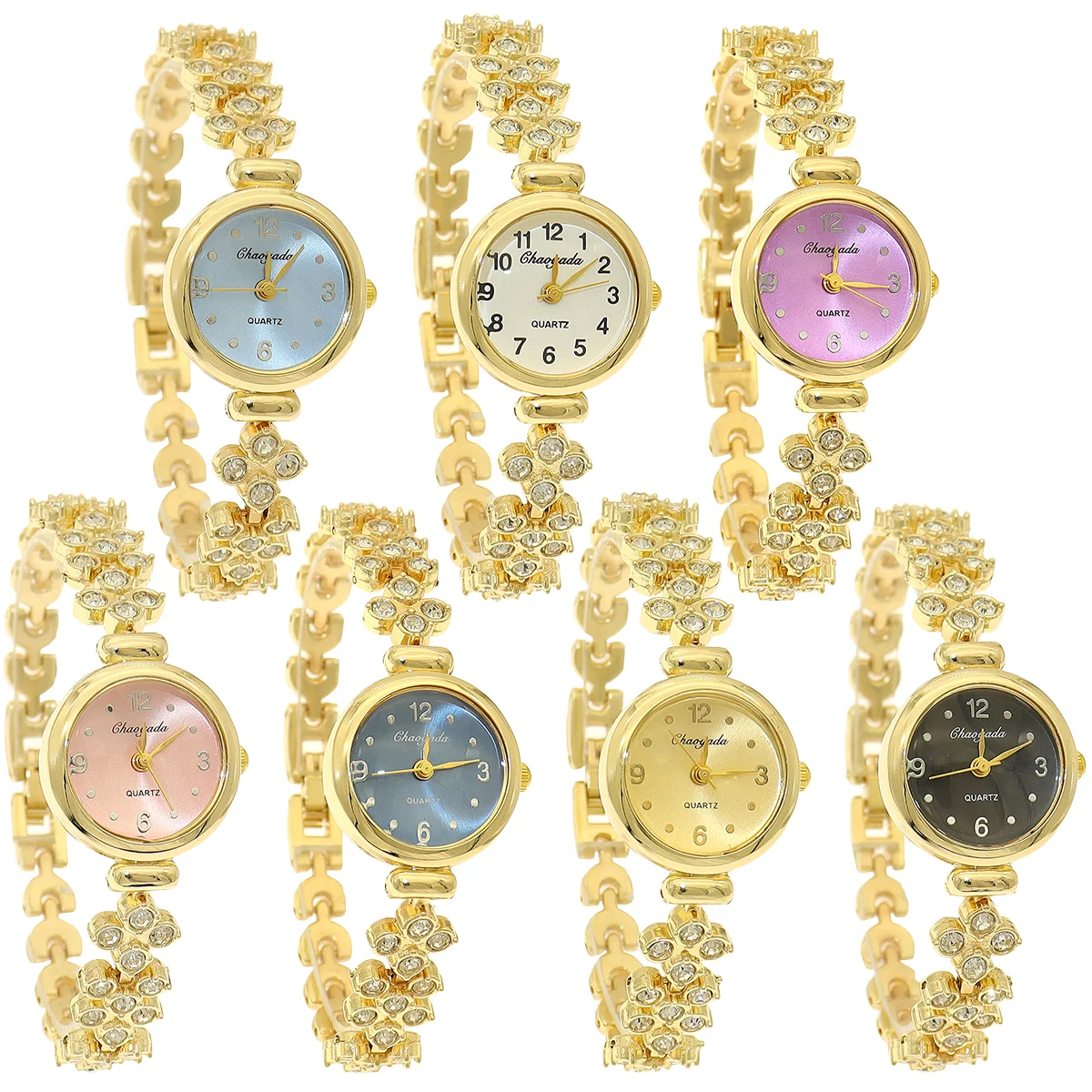 7 قطعة/الوحدة ساعة نسائية الأعمال الترفيه عنصر ساعة فاخرة حزام الكوارتز حجر الراين الساعات