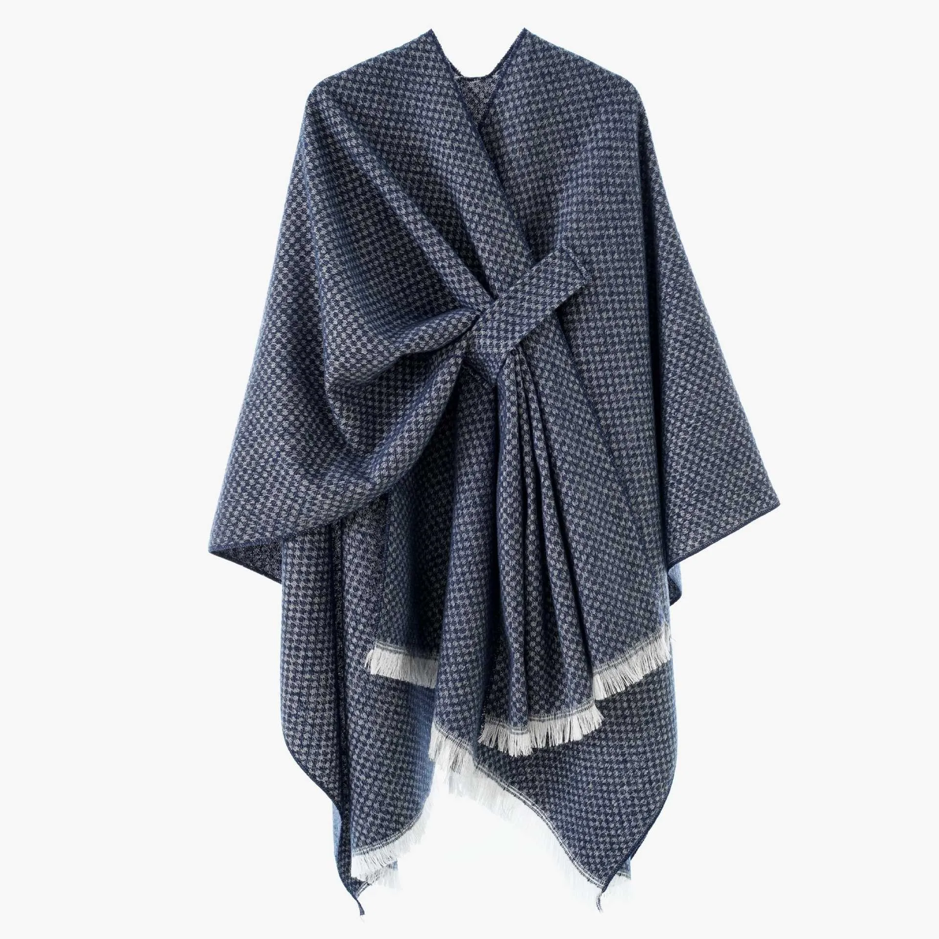 Women's Warm Shawl Wrap Solid Color Half Sleeve Poncho Women Faux Knitted Wool Cardigan Coat Ladies Elegant Loose Cape Shawl
